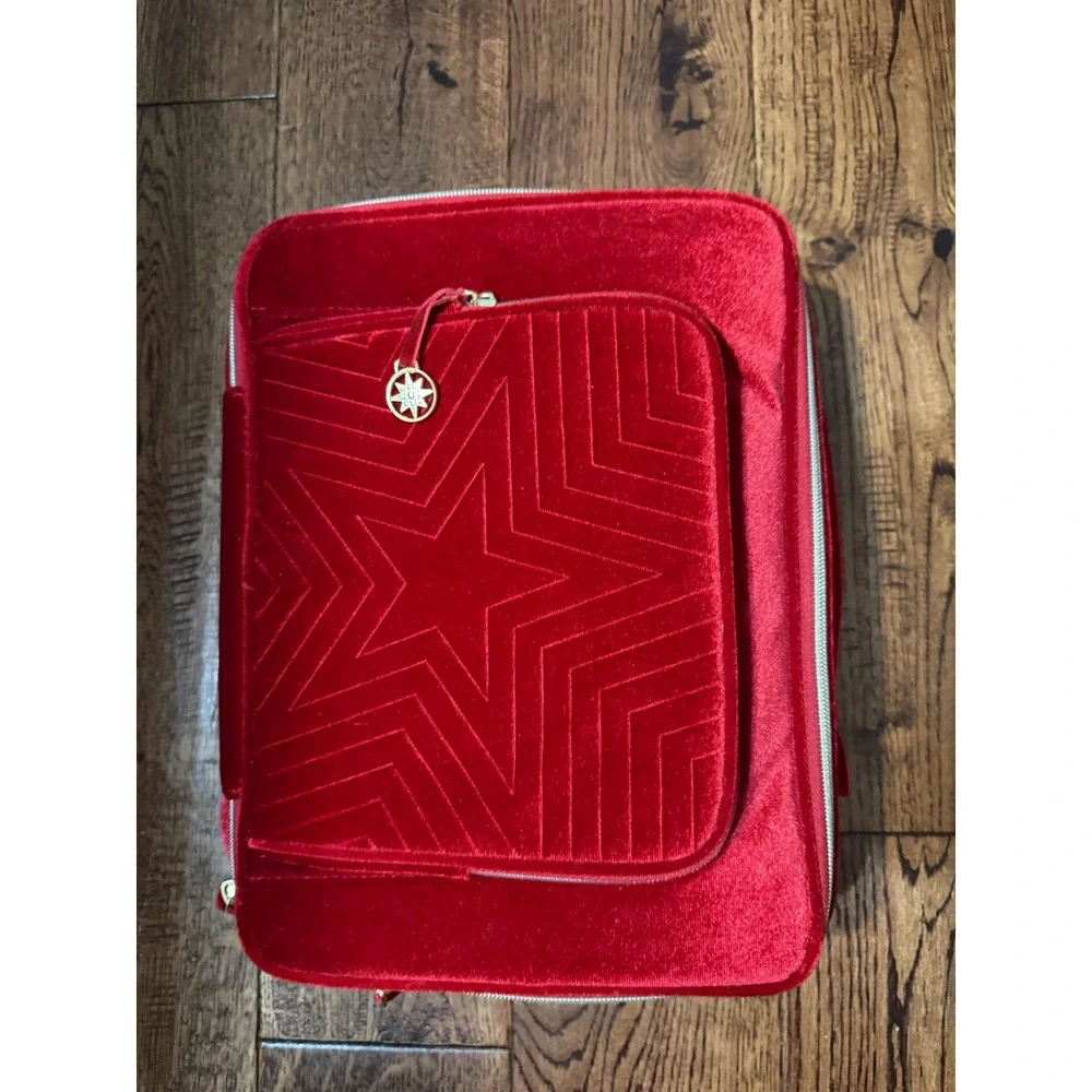 Estee Lauder Red Velvet Star Quilted Train Case Makeup Cosmetic Travel Bag